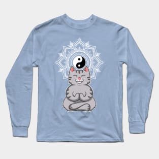 Yoga Cat Meditating With Mandala Long Sleeve T-Shirt